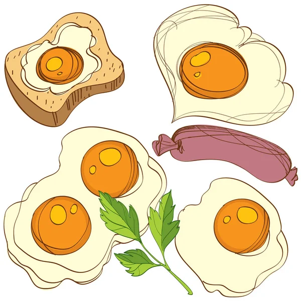 Πρωινό, τηγανητά αυγά, λουκάνικο — Διανυσματικό Αρχείο
