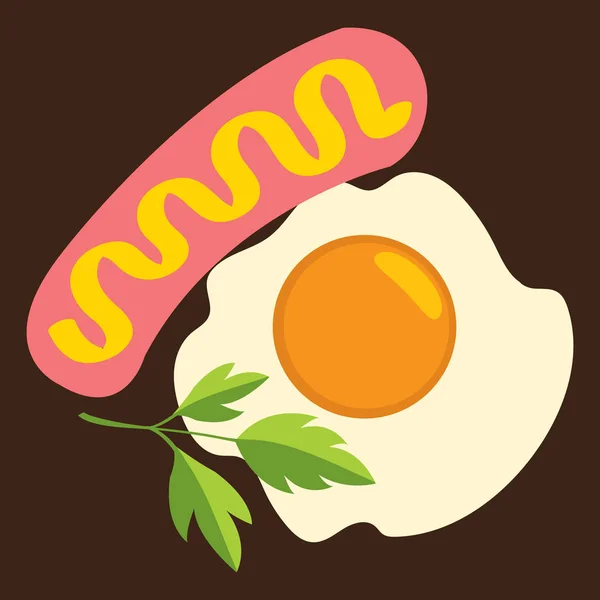 Πρωινό, τηγανητά αυγά, λουκάνικα και μαϊντανό. — Διανυσματικό Αρχείο