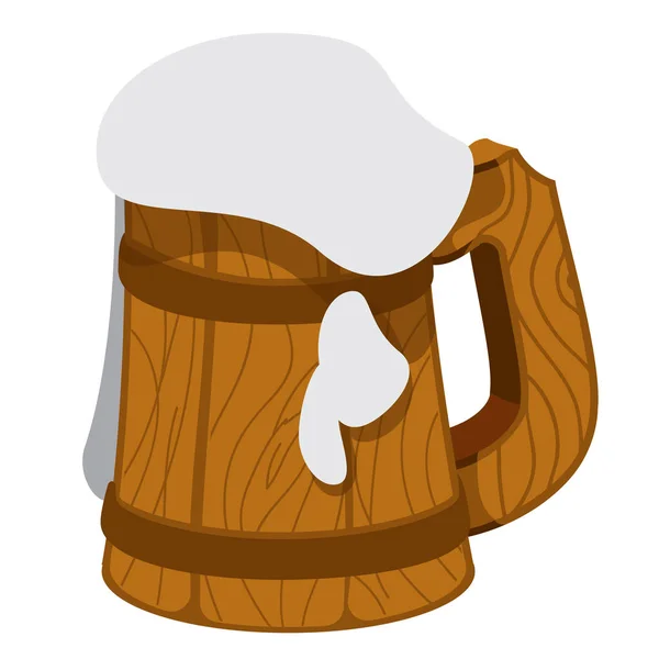 Tazza di legno di schiuma di birra . — Vettoriale Stock