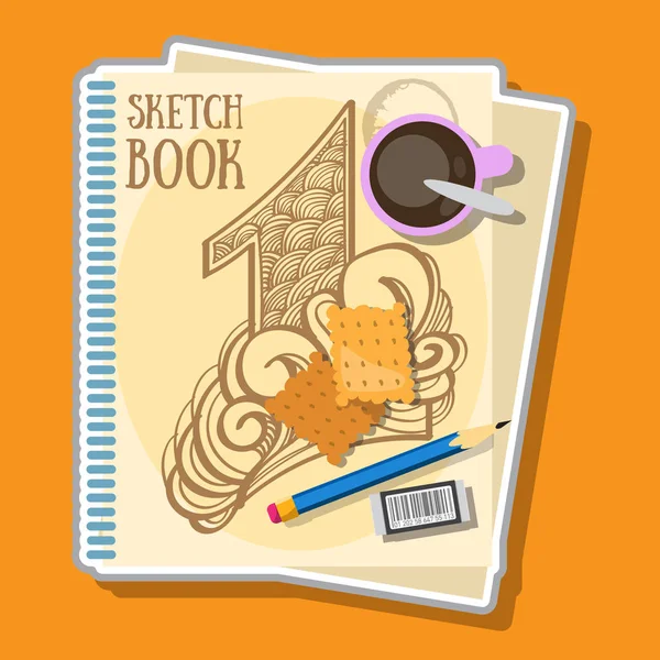 Sketchbooks, pen, mug. — Stock Vector