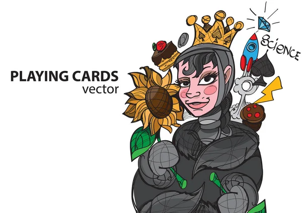 Drottningen av spelkort spader. — Stock vektor