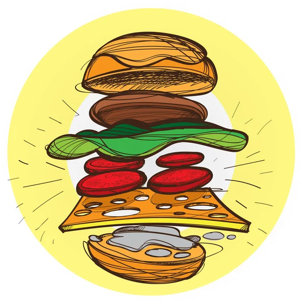 快餐食品。大的汉堡包 — 图库矢量图片