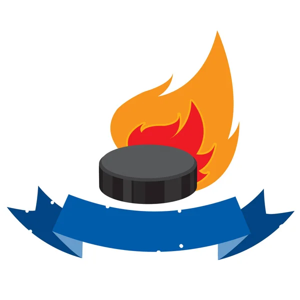 Eishockey-Puck mit Banner in Flammen — Stockvektor
