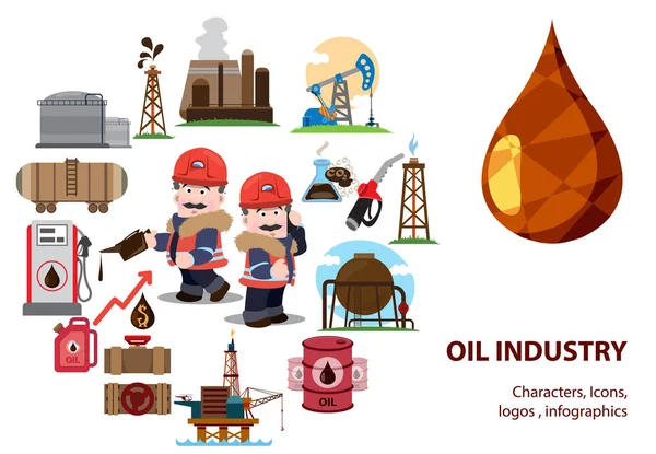 Iconos de la industria petrolera — Vector de stock