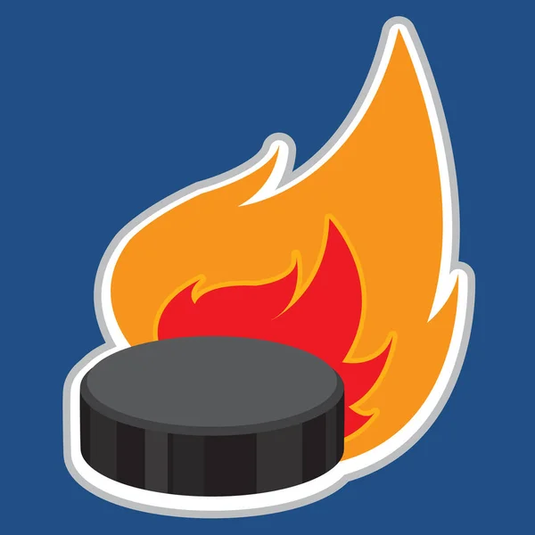Puck hoki terbakar, peralatan olahraga  . Stok Ilustrasi 