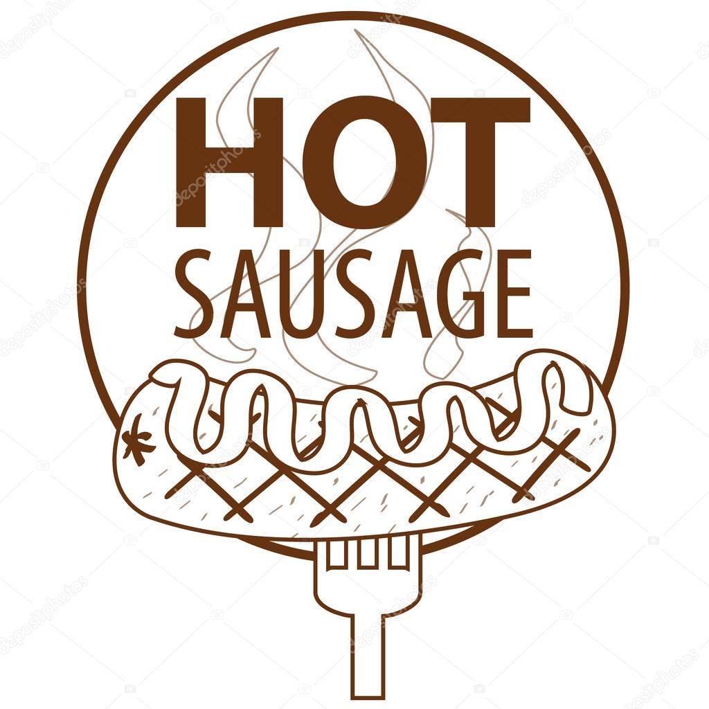 Hot dog logo outline drawing. Sausage with ketchup on a fork colored illustration for design.vector illustration
