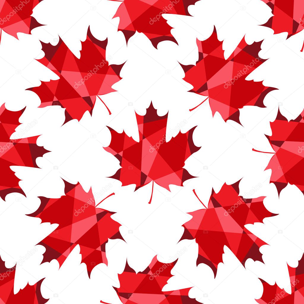 Maple leaves polygonal seamless colorful pattern.