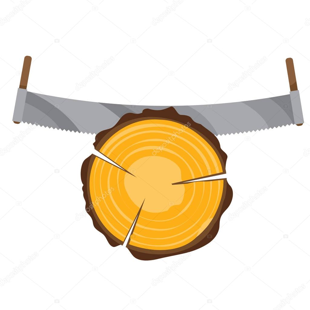 Two-hand saw and tree stump. vector illustration