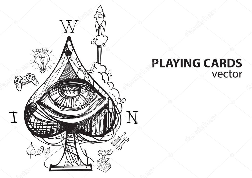 Ace of spades playing card suit. Outline drawing. premium vector in