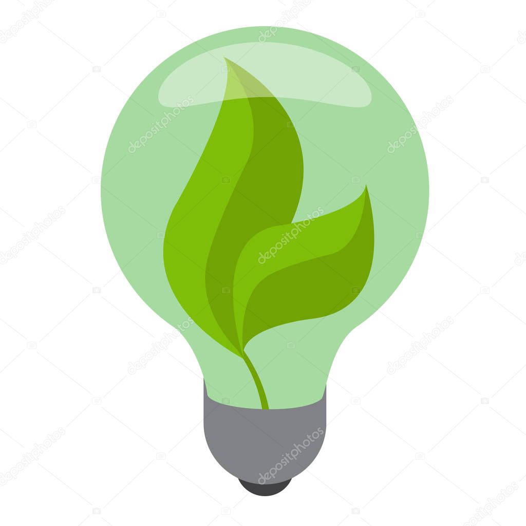 Light bulb with green leaves inside the logo. Alternative sources of power. Green eco technology.