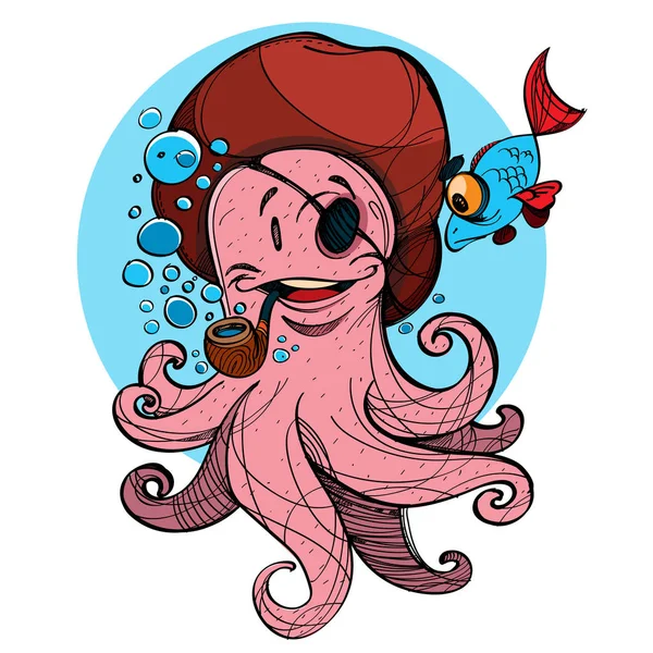 Alegre pirata pulpo — Vector de stock