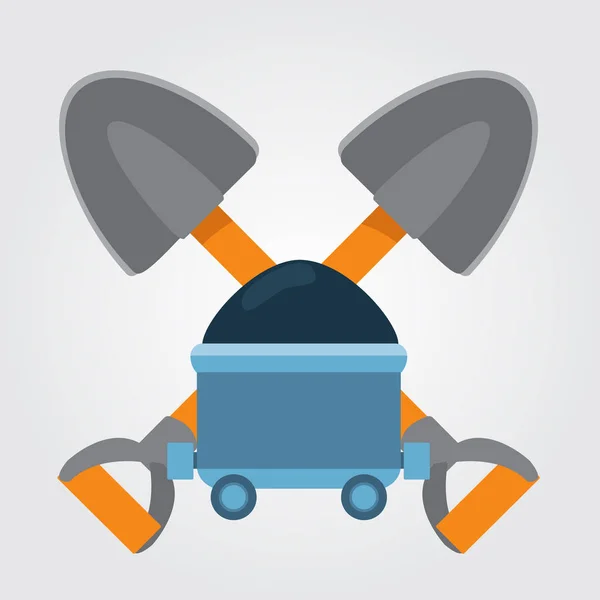 铲子挖掘和小车与煤图标. — 图库矢量图片