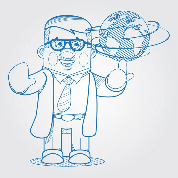 Scientifique homme montrant un globe . — Image vectorielle