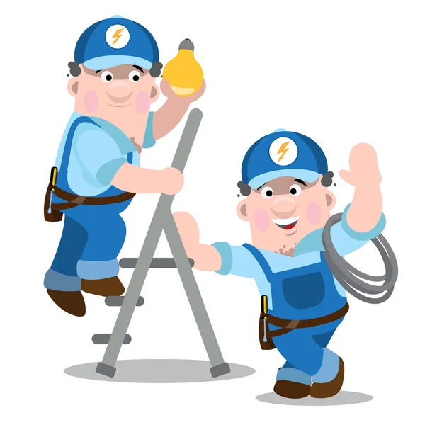 Two men in uniform working darn light. — Stock Vector