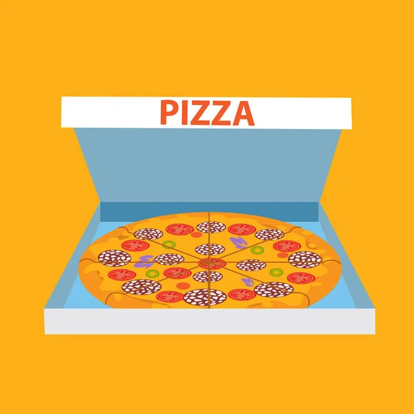 Pizza in einer Schachtel schneiden. — Stockvektor
