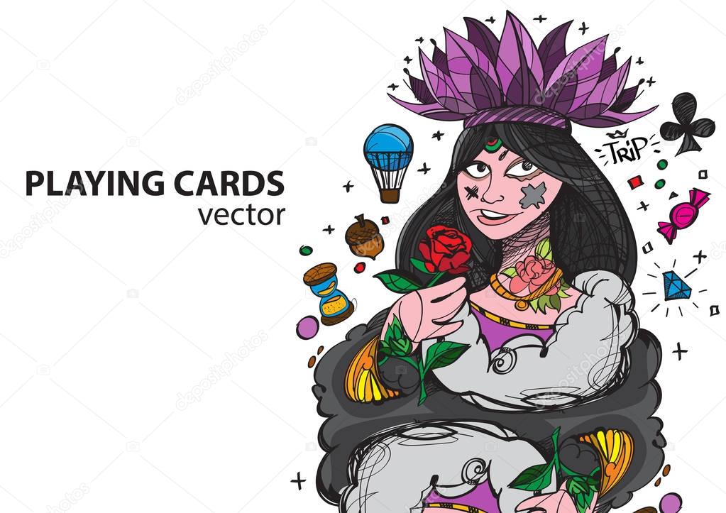 Queen of clubs playing card suit.