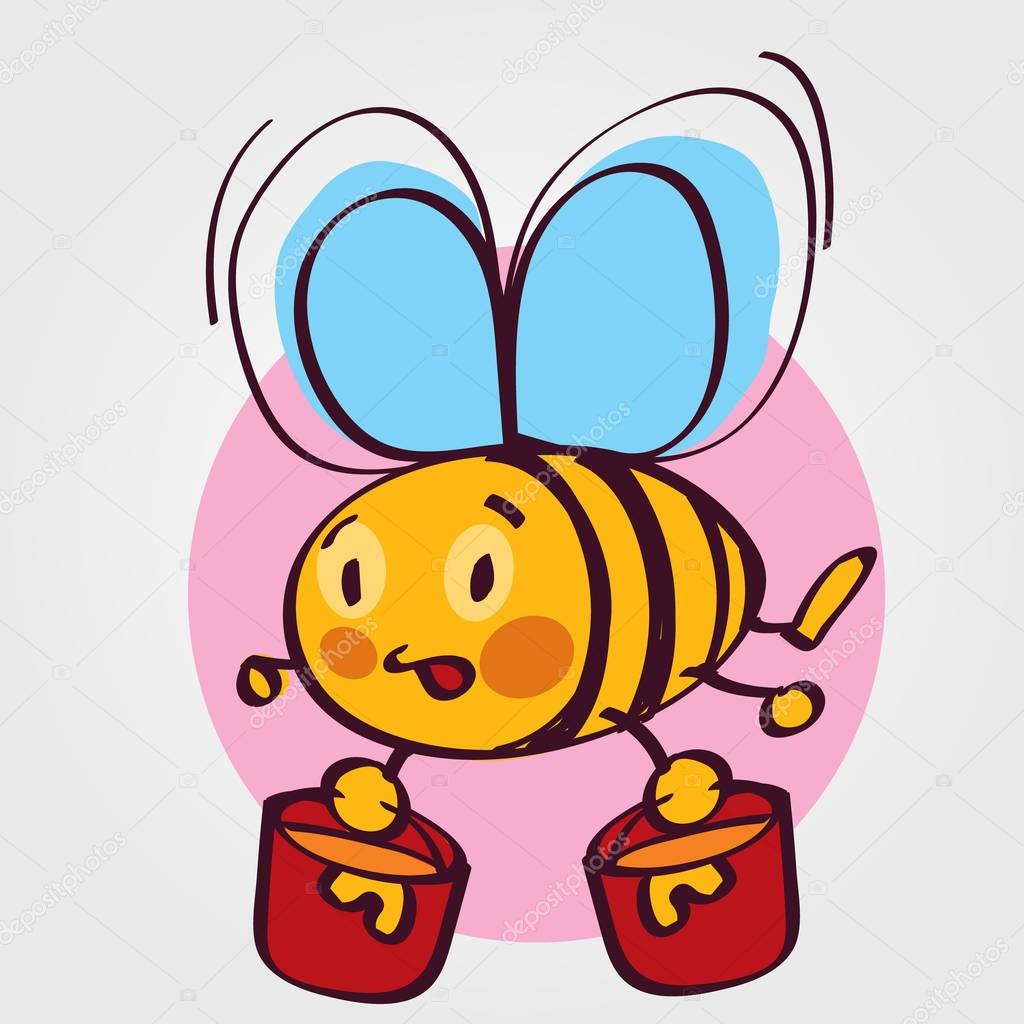 Cartoon bee with buckets