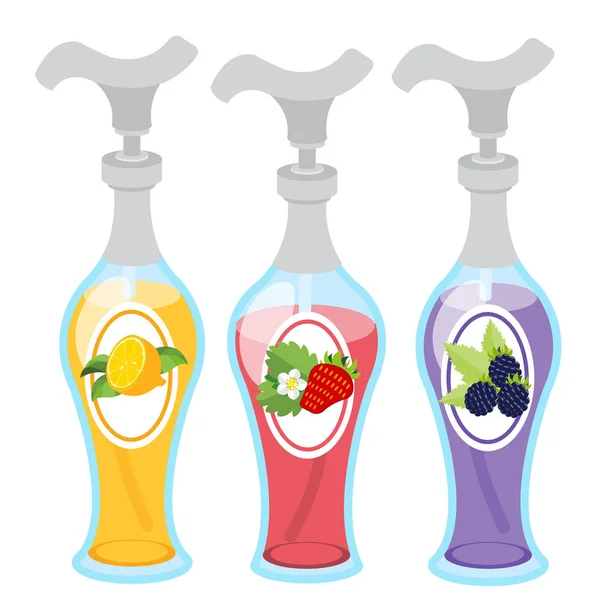 Dağıtıcılar farklı meyve Topingler ile şişe — Stok Vektör