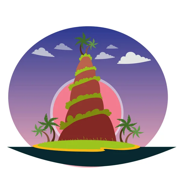 Логотип горы и пальм — стоковый вектор