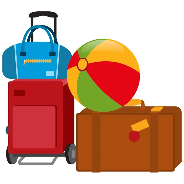 Gepäck, Taschen und aufblasbarer Ball — Stockvektor