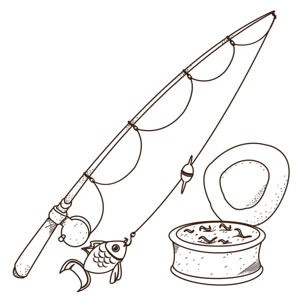Рибальський стрижень і банку черв'яків — стоковий вектор