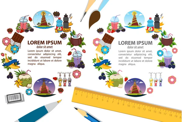 Quadro redondo sobre o tema do café de verão —  Vetores de Stock