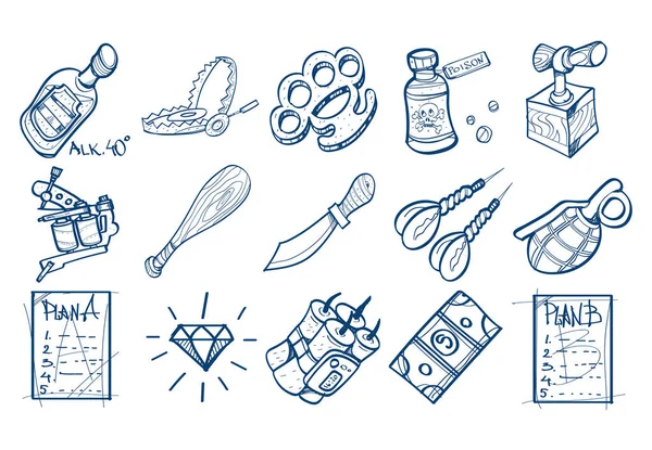 Conjunto de iconos en el estilo de dibujo a mano — Vector de stock