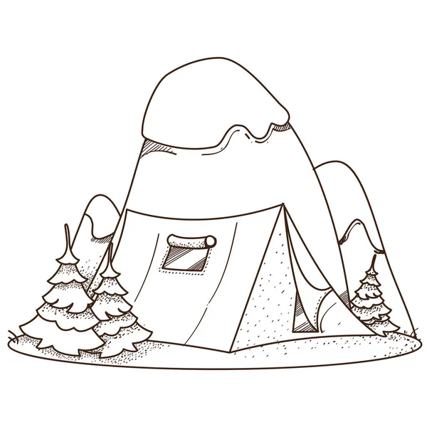Bergen en toeristische tent — Stockvector