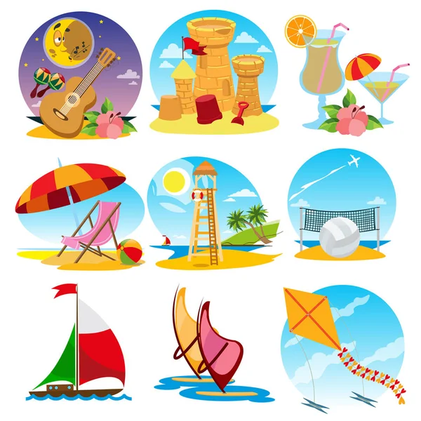 Set di illustrazioni a colori sul tema dell'estate — Vettoriale Stock