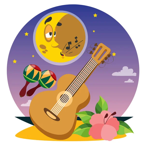 Guitarra e maracas ilustração colorida — Vetor de Stock