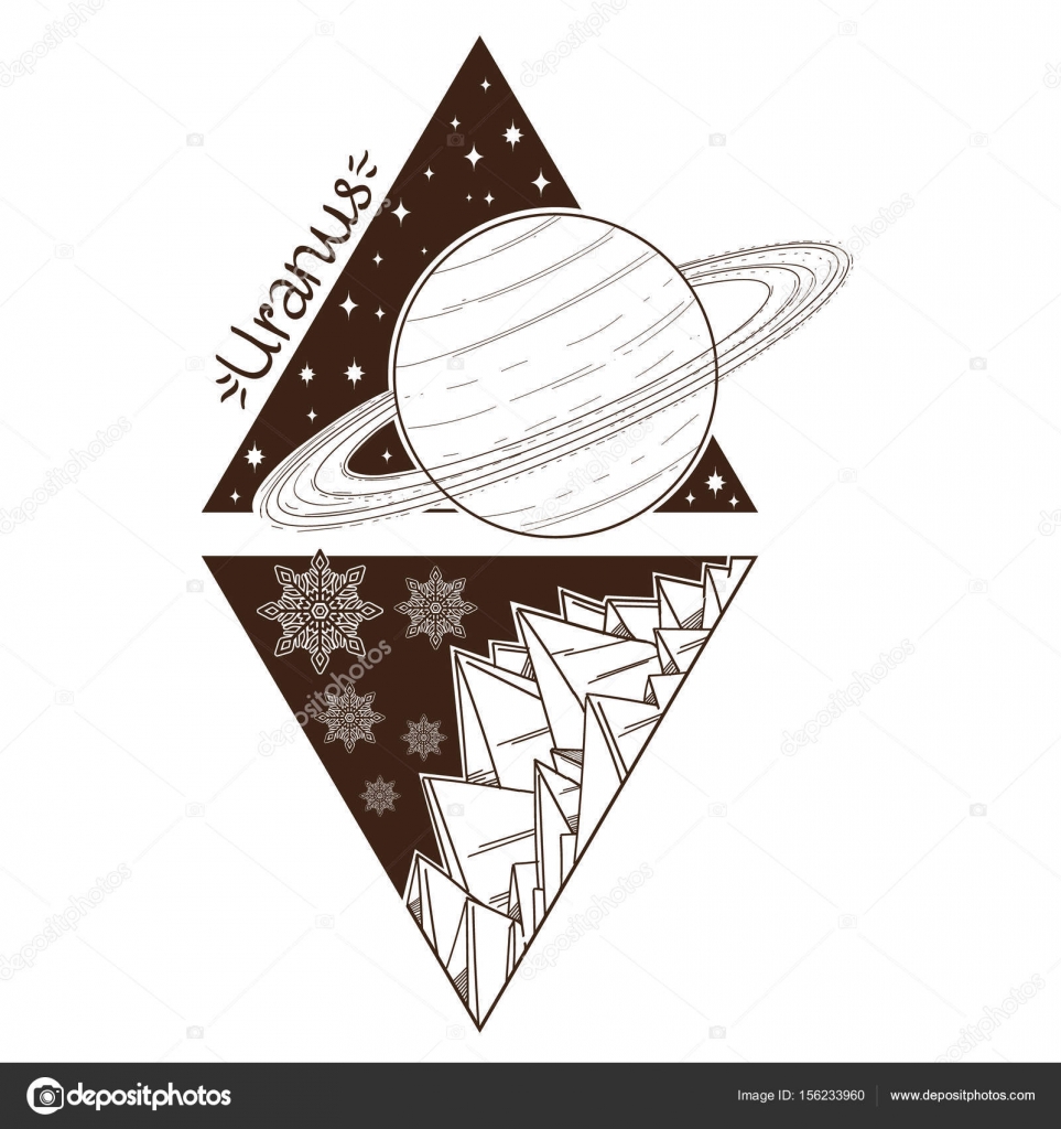 Pianeti e le stelle del sistema solare Simboli per l astronomia e astrologia Personaggi stilizzati in forma di un triangolo su sfondo bianco Pagina da
