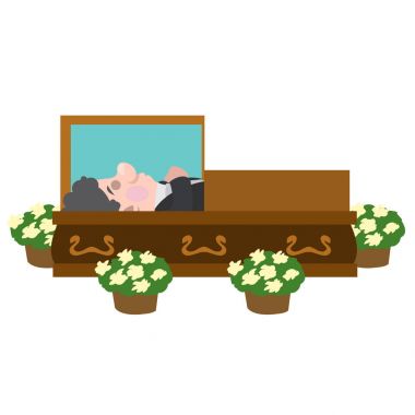 Deceased lying in a coffin clipart