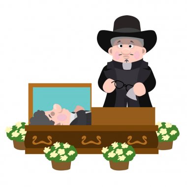 Priest at the coffin with the deceased clipart
