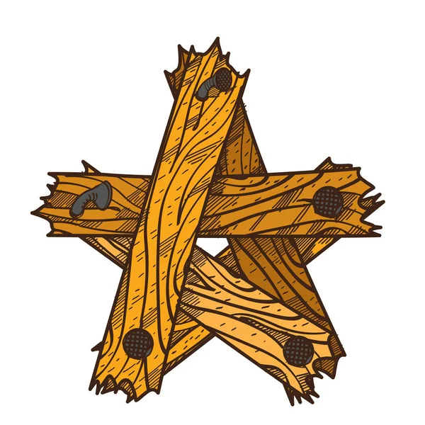 Estrella de madera de cinco puntas — Vector de stock