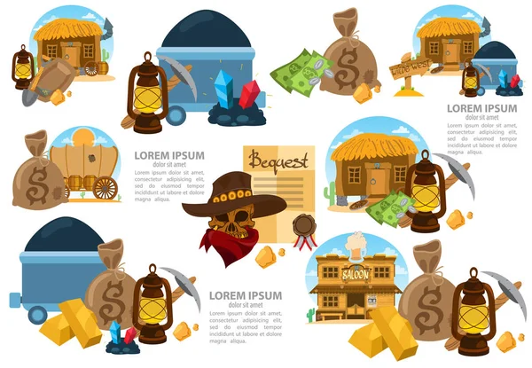 Set of illustrations on the theme of Goldfield. — Stock Vector