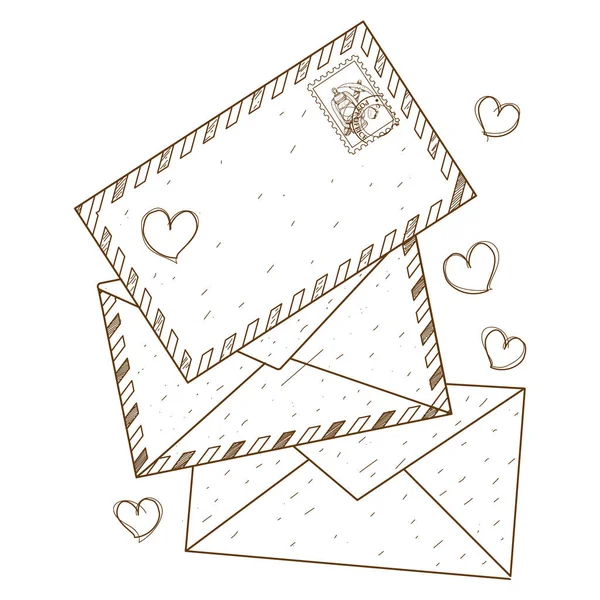 Envelopes vintage com corações — Vetor de Stock