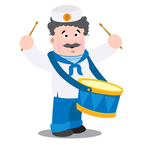 ドラムの船乗りは漫画の面白いキャラクターです。 — ストックベクタ