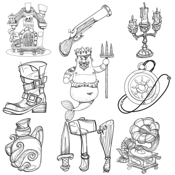 Iconos con atributos piratas — Archivo Imágenes Vectoriales