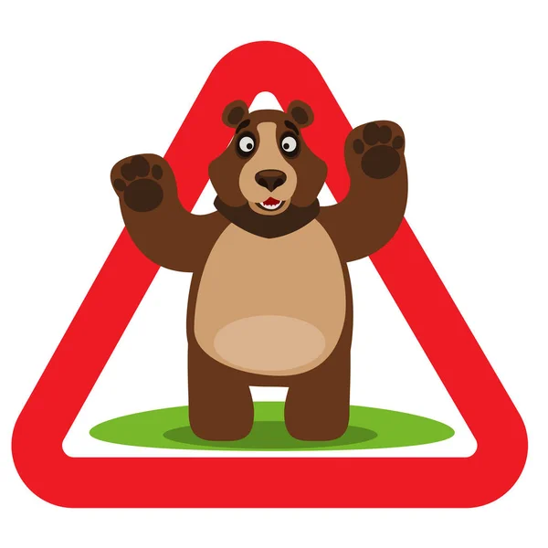 Bear. Caution wild animals sign. — Stock Vector