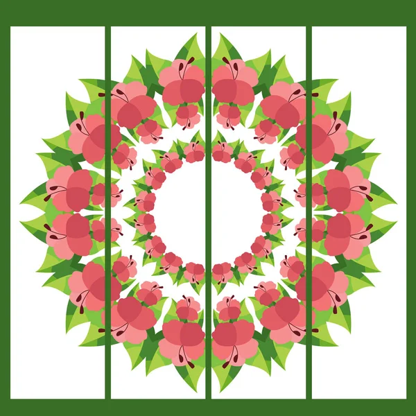 Marco redondo de flores de hibisco rojo — Archivo Imágenes Vectoriales