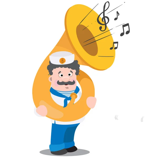 Funny sailor with tuba — Stock Vector