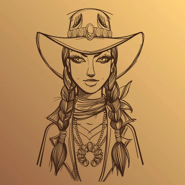 Chica en sombrero de vaquero — Archivo Imágenes Vectoriales