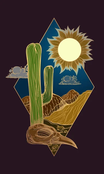 Wüstenlandschaft im diamantförmigen Logo. — Stockvektor