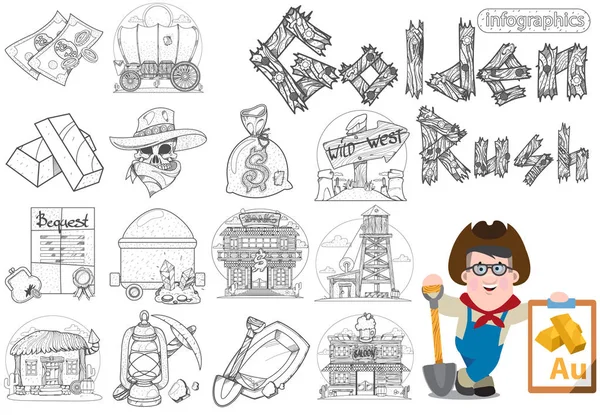 Set of illustrations on the theme of Goldfield. — Stock Vector