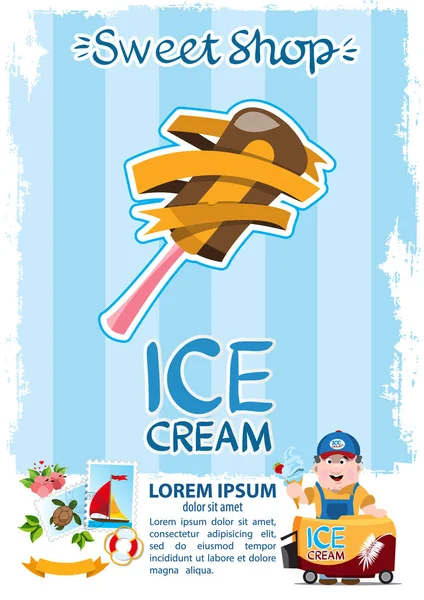 Rectangular poster with ice cream — Stock Vector