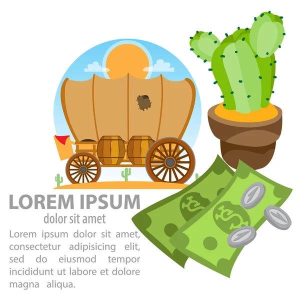 Chariot couvert, cactus et argent . — Image vectorielle