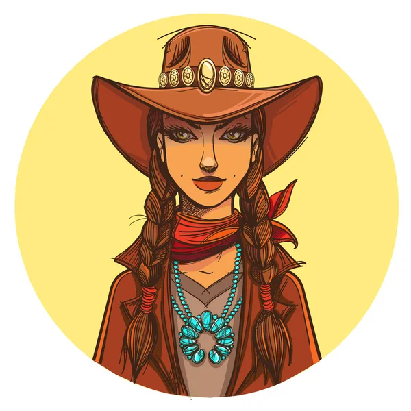 Dívka v kovbojském klobouku — Stockový vektor