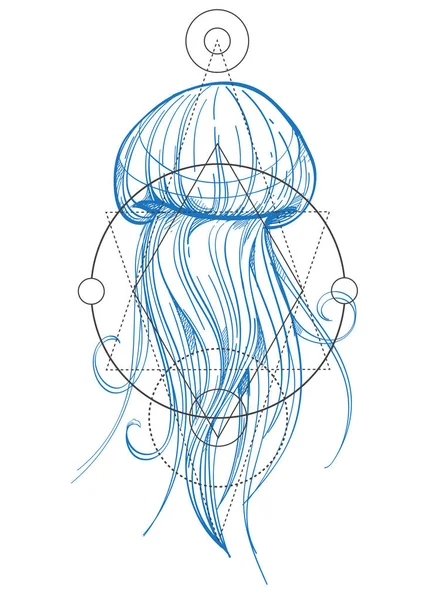 Dibujo del contorno de la mayoría de medusas — Vector de stock