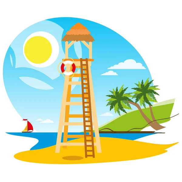 Torre de salvavidas en la playa. — Vector de stock