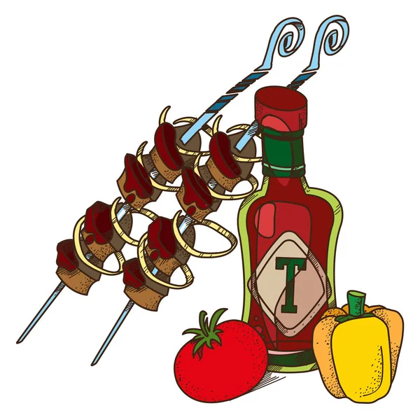 烤羊肉串和番茄酱. — 图库矢量图片